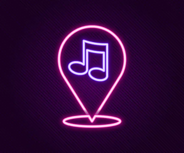 Glowing neon line Location musical note icon isolated on black background. Music and sound concept. Colorful outline concept. Vector — Stock Vector