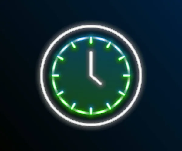 Świecąca neonowa linia Ikona zegara odizolowana na czarnym tle. Symbol czasu. Kolorowy koncept. Wektor — Wektor stockowy