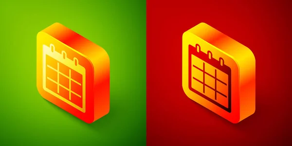 Isometric Calendar icon isolated on green and red background. Event reminder symbol. Square button. Vector — Stock Vector