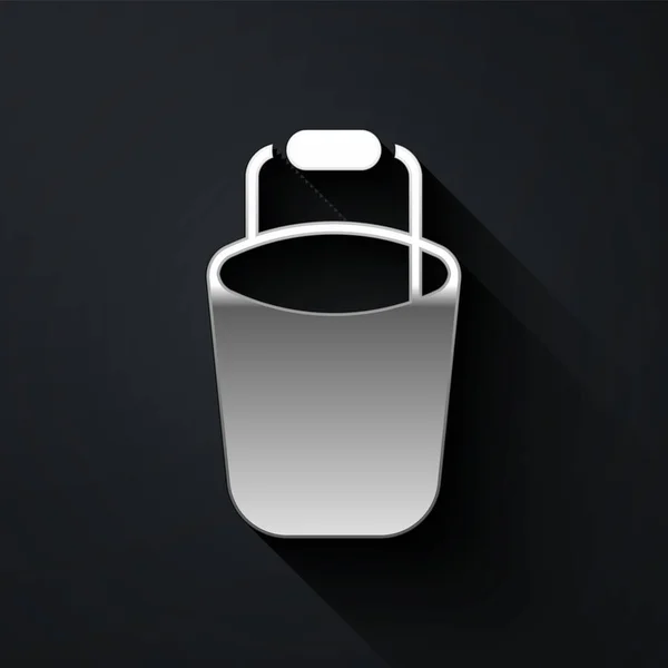 Silver Bucket icon isolated on black background. Cleaning service concept. Long shadow style. Vector — 스톡 벡터