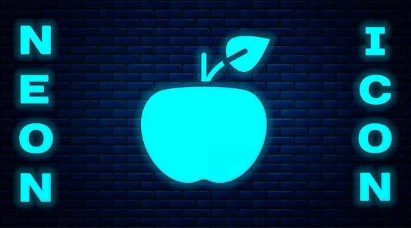 Parlayan neon Apple simgesi tuğla duvar arka planında izole edilmiş. Fazla kilolu. Sağlıklı diyet menüsü. Fitness diyeti elması. Vektör — Stok Vektör