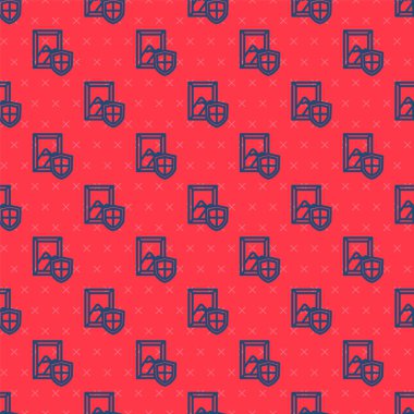 Mavi Hat Açık Artırma ikonunu kırmızı zeminde izole edilmiş, pürüzsüz desen. Açık arttırma teklifi. Satış ve alıcılar. Vektör