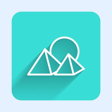 Beyaz çizgi Mısır piramitleri uzun gölge arkaplan izole ikonu. Antik Mısır 'ın sembolü. Yeşil kare düğmesi. Vektör