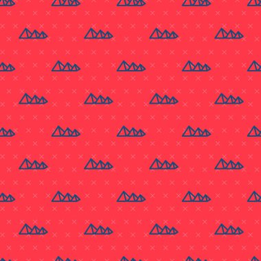 Mavi çizgi Mısır piramitleri ikonu kırmızı arkaplanda izole edilmiş pürüzsüz desen. Antik Mısır 'ın sembolü. Vektör