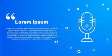Beyaz çizgi mikrofon simgesi mavi arkaplanda izole edildi. Radyodaki mikrofondan. Sözcü işareti. Vektör