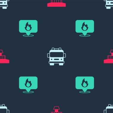 Duman alarmını, itfaiye aracını ve yangın ateşinin olduğu yeri kusursuz bir şekilde ayarlayın. Vektör