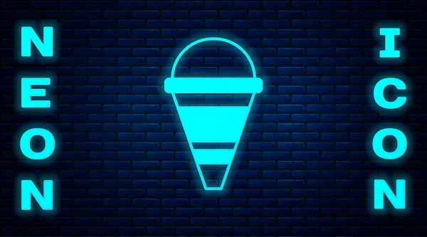 Glowing neon Fire cone bucket icon isolated on brick wall background. Metal cone bucket empty or with water for fire fighting. Vector — Stock Vector