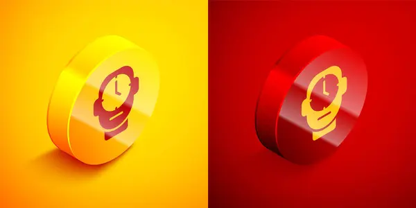 Isometric Clock icon isolated on orange and red background. Time symbol. Circle button. Vector — Stock Vector