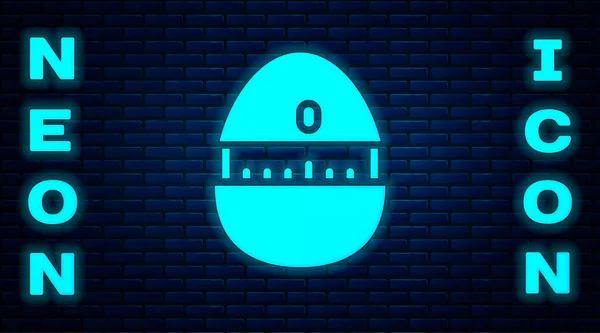 Leuchtende Neon-Küchen-Timer-Symbol isoliert auf Backsteinwand Hintergrund. Kochutensilien. Vektor — Stockvektor