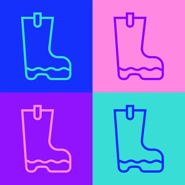 Pop art linea Impermeabile icona di avvio in gomma isolato su sfondo colore. Scarpe da ginnastica per tempo piovoso, pesca, giardinaggio. Vettore — Vettoriale Stock