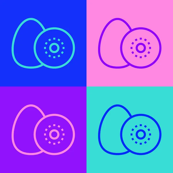 Поп-арт линии Kiwi фрукты икона изолированы на цветном фоне. Вектор — стоковый вектор