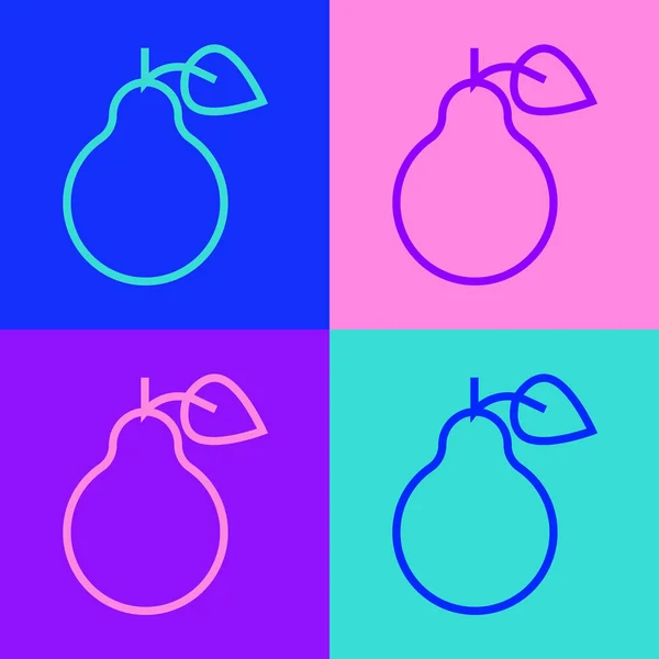 Pop art line Icono de pera aislado sobre fondo de color. Fruta con símbolo de hoja. Vector — Archivo Imágenes Vectoriales