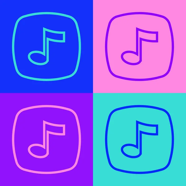 Pop-Art-Linie Musiknote, Tonsymbol isoliert auf farbigem Hintergrund. Vektor — Stockvektor