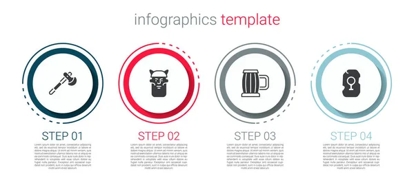 Set Hacha de madera, cabeza vikinga, taza de cerveza y runa mágica. Plantilla de infografía empresarial. Vector — Vector de stock