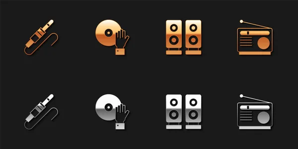 Set Audio jack, DJ playing music, Stereo speaker and Radio icon. Vector — Vetor de Stock