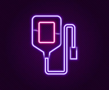 Parlayan neon hat IV torba ikonu siyah arkaplanda izole edildi. Kan torbası. Kan bağışı konsepti. Tedavi ve terapi kavramı, kemoterapi. Renkli taslak konsepti. Vektör