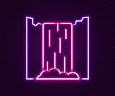 Glowing neon line Waterfall icon isolated on black background. Colorful outline concept. Vector