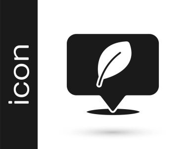 Beyaz arkaplanda yaprak simgesi olan siyah konum. Çevre enerjisi kavramı. Alternatif enerji kavramı. Vektör.