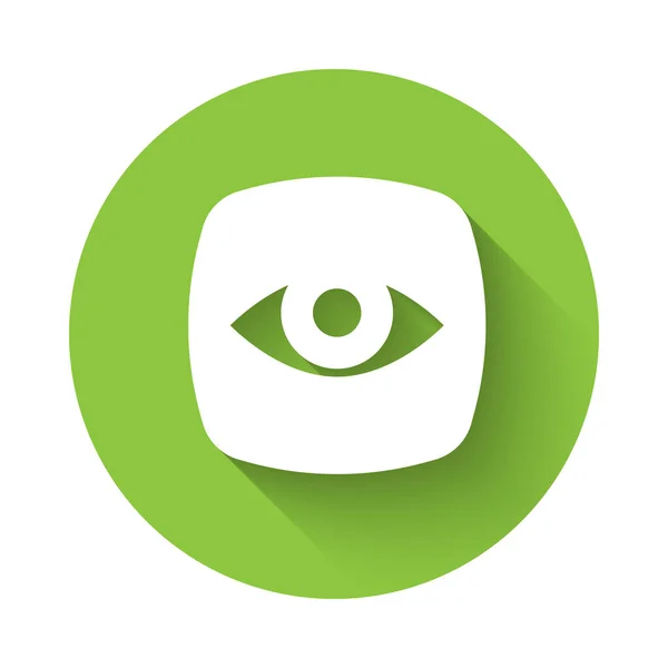 Белый Значок Камеры Безопасности Изолирован Длинной Тенью Кнопка Зеленого Круга — стоковый вектор