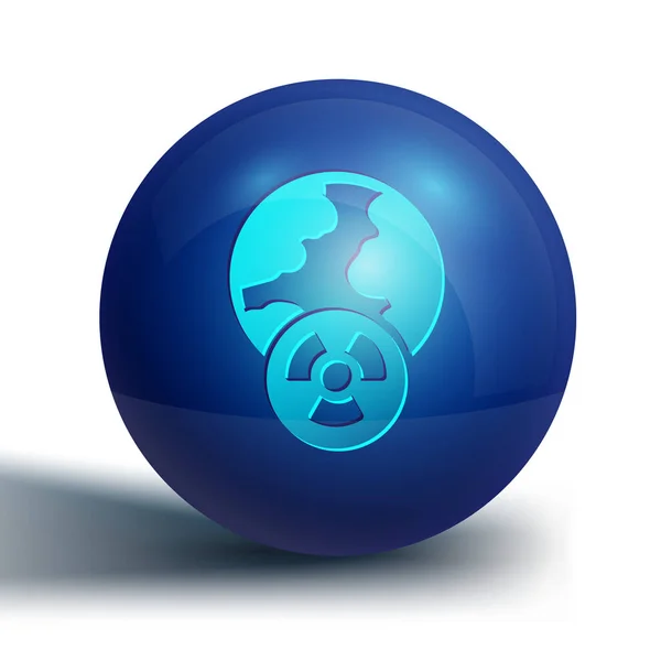 白い背景に隔離された青い惑星地球と放射線のシンボルアイコン 環境概念 青い丸ボタン ベクトル — ストックベクタ