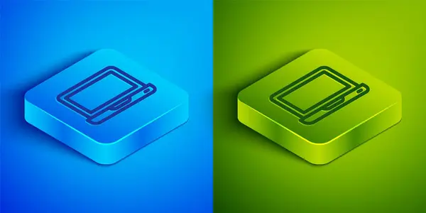Isometric Line Laptop Icon Isolated Blue Green Background Computer Notebook — Stock Vector