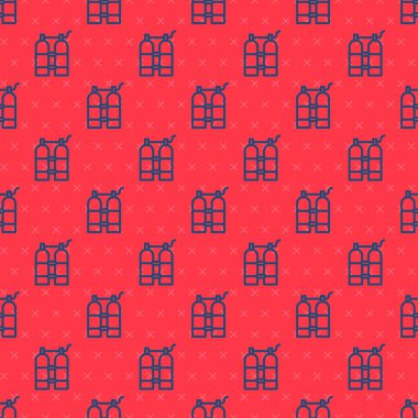 Mavi çizgi Aqualung simgesi kırmızı arkaplanda izole edilmiş. Dalgıçlar için oksijen tüpü. Dalış ekipmanları. Olağanüstü bir spor. Su altı ekipmanları. Vektör