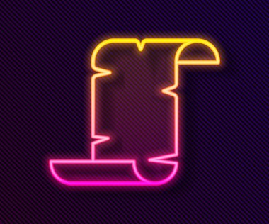 Parlayan neon çizgisi Antik papirüs parşömeni simgesi siyah arkaplanda izole edildi. Parşömen kağıdı. Eski Mısır sembolü. Vektör