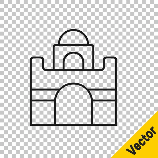 Icono Casa Egipcia Línea Negra Aislado Sobre Fondo Transparente Vector — Vector de stock