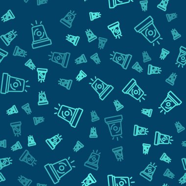 Yeşil çizgi Flasher siren ikonu mavi arka planda izole edilmiş kusursuz desen. Acil durum sireni. Vektör