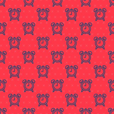 Mavi çizgi alarm saat simgesi kırmızı arkaplanda izole edilmiş pürüzsüz desen. Uyan, kalk konsepti. Zaman işareti. Vektör