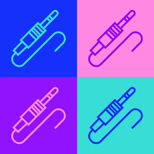 Pop Art Line Audio Jack Icoon Geïsoleerd Kleur Achtergrond Audiokabel — Stockvector