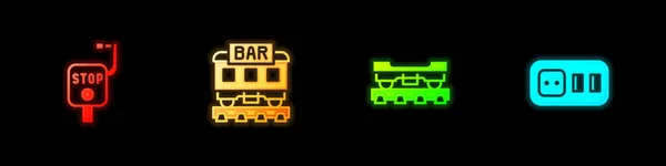设置紧急刹车 餐厅火车 货车和电源插座图标 — 图库矢量图片
