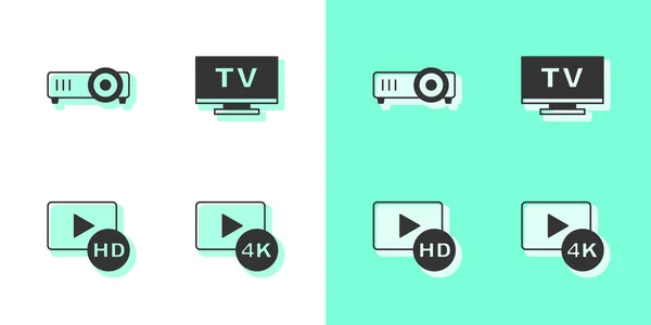 Conjunto Televisión Pantalla Con Película Película Proyector Medios Película Alta — Vector de stock