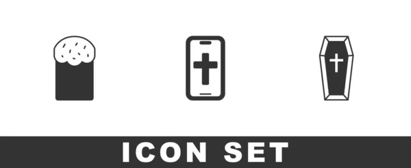 Conjunto Pastel Pascua Cruz Cristiana Teléfono Icono Coffin Vector — Vector de stock