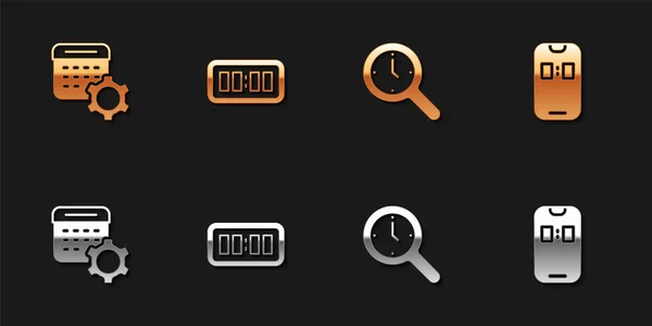 Kalendereinstellungen Digitaler Wecker Lupe Mit Und Wecker App Mobiles Symbol — Stockvektor