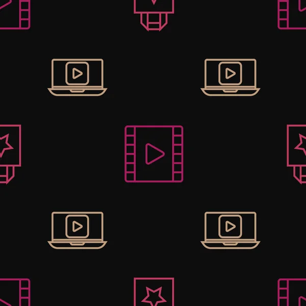 Встановіть Рядок Паперова Сумка Онлайн Відтворення Відео Відтворення Відео Безшовний — стоковий вектор
