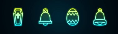 Tabut, kilise çanı, Paskalya yumurtası ve... Parlayan neon ikonu. Vektör