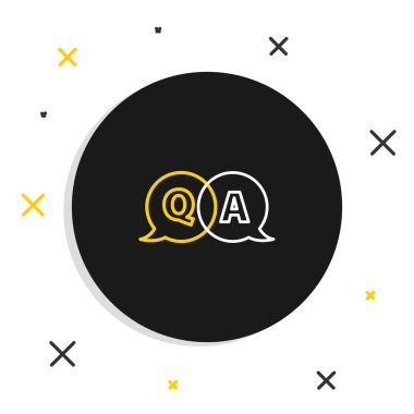 Beyaz arkaplanda Soru ve Yanıt simgesinin izole edildiği satır konuşma balonları. Q ve A sembolü. SSS işareti. Konuşma balonu ve çizelgesi. Renkli taslak konsepti. Vektör