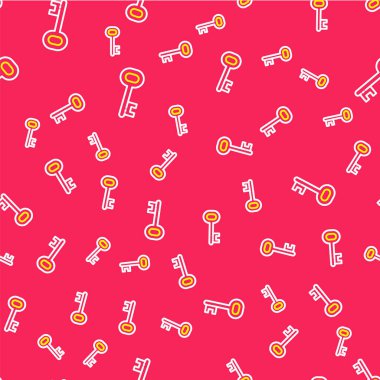 Line House anahtar simgesi kırmızı arkaplanda izole edilmiş kusursuz desen. Vektör