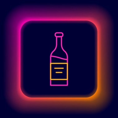 Parlayan neon hattı. Siyah arka planda izole edilmiş şarap ikonu. Renkli taslak konsepti. Vektör