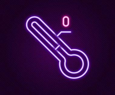 Parlayan neon hattı Meteoroloji termometresi siyah arkaplanda izole edilmiş ikonu ölçüyor. Termometre termometresi sıcak ya da soğuk hava gösteriyor. Renkli taslak konsepti. Vektör
