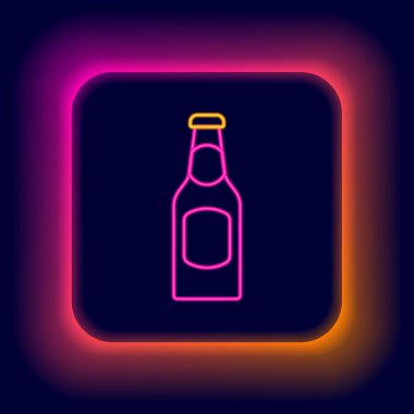Parlayan neon hattı bira şişesi simgesi siyah arka planda izole edildi. Renkli taslak konsepti. Vektör