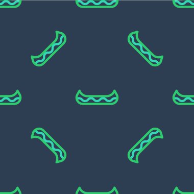 Kano ve kürek ikonu mavi arka planda izole edilmiş. Balıkçılık ve turizm için kano. Açık hava aktiviteleri. Vektör