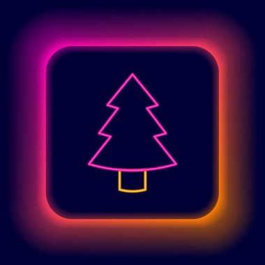 Parlayan neon hattı Noel ağacı simgesi siyah arkaplanda izole edilmiş. Mutlu Noeller ve mutlu yıllar. Renkli taslak konsepti. Vektör