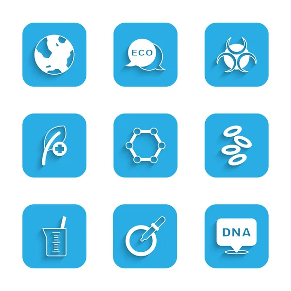 Definir Molécula Placa Petri Com Pipeta Símbolo Dna Hemoglobina Copos — Vetor de Stock