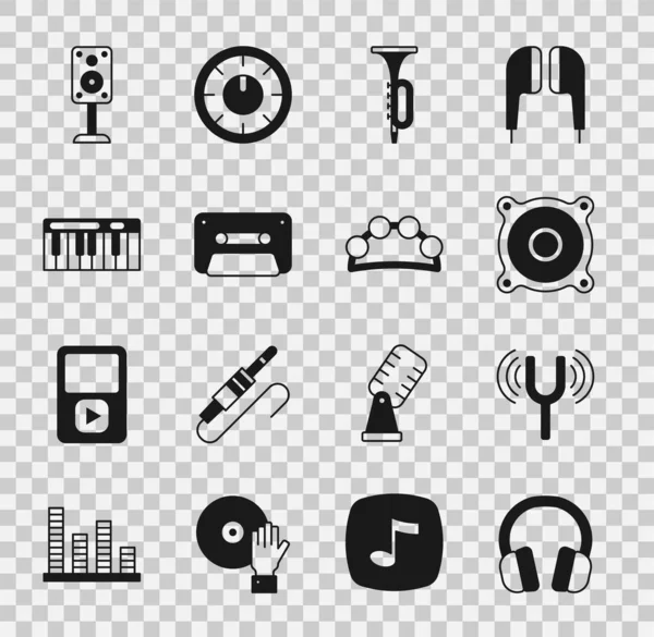 Hoofdtelefoon Muziekstemvork Stereo Luidspreker Trompet Retro Audiocassetteband Synthesizer Tamboerijn Pictogram — Stockvector