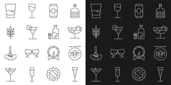 Set Line Glas Champagner Straßenschild Mit Bar Cocktail Bierdose Martiniglas — Stockvektor