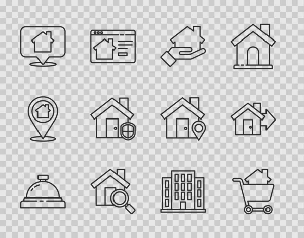 Set Line Hotel Service Bell Shopping Cart House Realtor Search — Stock Vector
