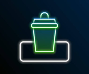 Parlayan neon hattı Çöp kutusu simgesi siyah arkaplanda izole edildi. Çöp kutusu tabelası. Sepet simgesini geri dönüştür. Ofis çöpü ikonu. Renkli taslak konsepti. Vektör