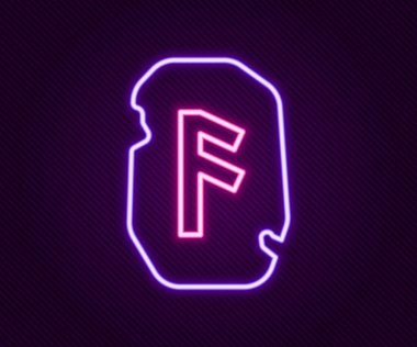 Parlayan neon çizgisi Sihirli rün simgesi siyah arkaplanda izole edildi. Rune taşı. Renkli taslak konsepti. Vektör